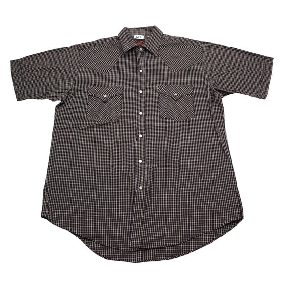 Plains Western Shirt Mens M Blue Plaid Pearl Snap Wear Button Up Cowboy - Picture 1 of 13